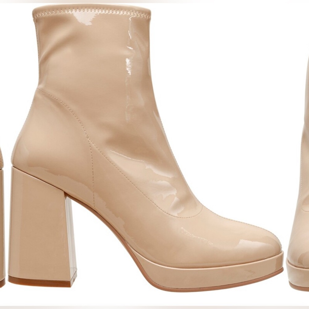 NIB Lisa Vicky Bubbly Platform Bootie in Beige Patent Leather - Size 8.5